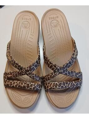 Crocs Leopard Print Slide Sandals Size 9